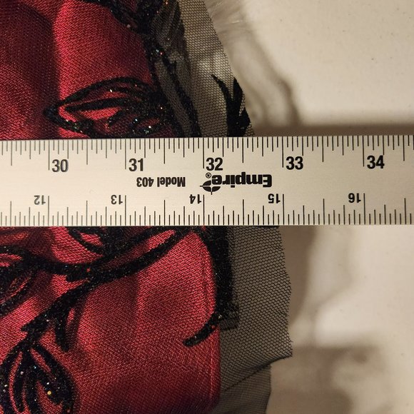 Jona Michelle Floral Dress size 12 Polyester Wide Strap Velvet Flocked Red Black - Picture 5 of 6